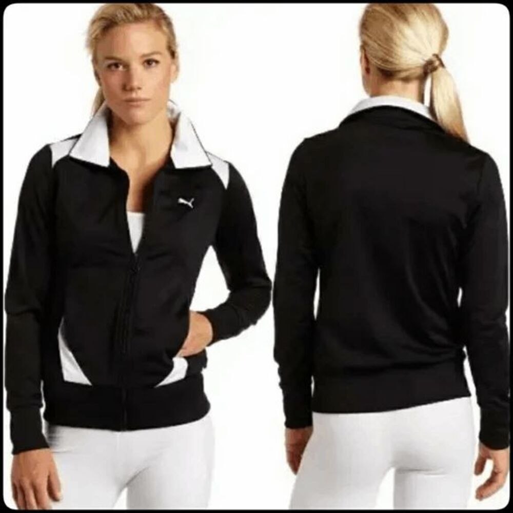 PUMA Women's Black & White Fitted Euro Zip Up Track Jacket Size: Medium - Picture 1 of 7